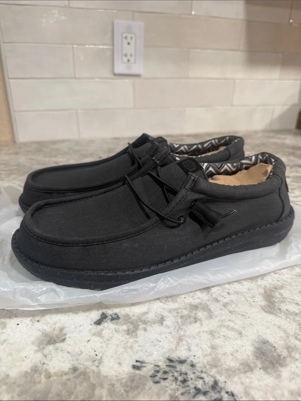 Hey Dude Black Canvas Slip-On Loafers